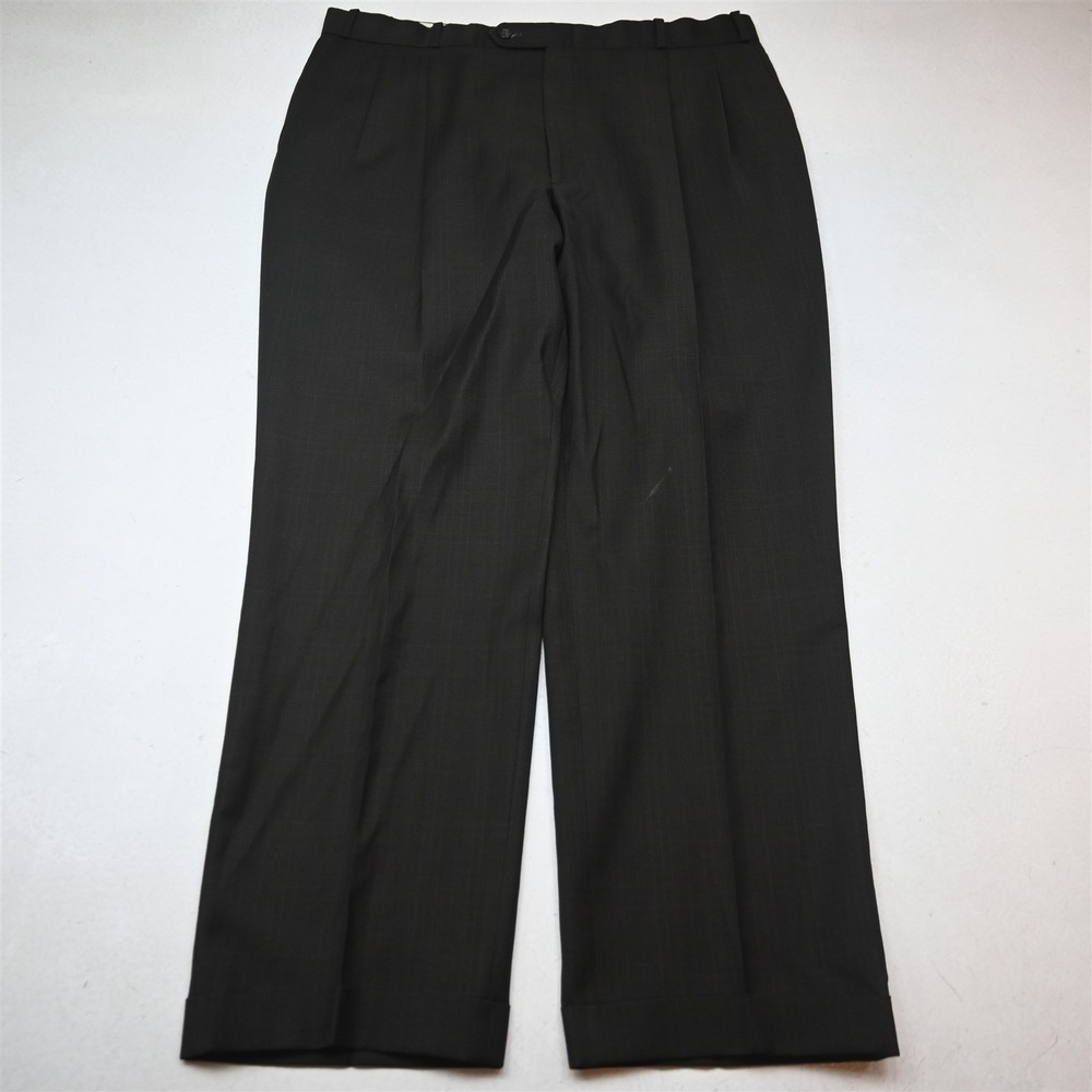 Petrocelli 36x32 Brown Glenn Check 100% Wool Pleated Cuffed Classic Dress Pants